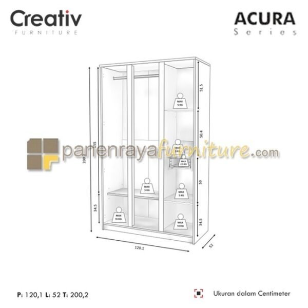 TERMURAH ACTIV FURNITURE ACURA LP 300 LEMARI PAKAIAN 3 PINTU 1,2 X 2M - Image 4