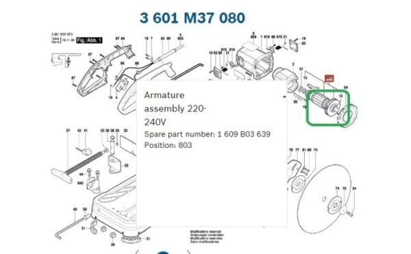 TERMURAH 1609B03639 BOSCH ARMATURE GCO 2000 / SPARE PART