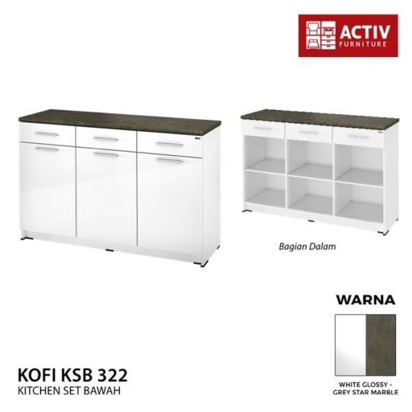 TERMURAH ACTIV FURNITURE KOFI KSB 322 LEMARI DAPUR BAWAH 3 PINTU - Image 3