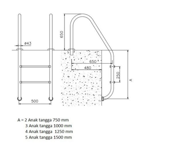 TERMURAH KRIPSOL TANGGA KOLAM RENANG V755/3 AISI 316 / 3 ANAK TANGGA - Image 2