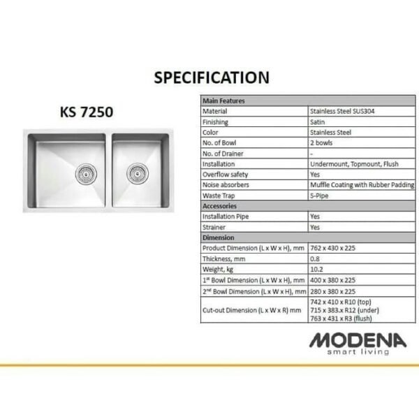 TERMURAH MODENA KS 7250 KITCHEN SINK BAK CUCI PIRING - Image 2