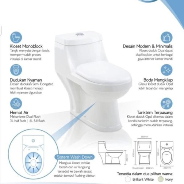 TERMURAH TRILLIUN KLOSET DUDUK MONOBLOK OPAL WHITE ONE PIECE TOILET - Image 3