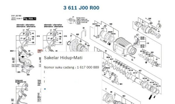 TERMURAH 1617000889 BOSCH SWITCH GBH 36 V-LI / SPARE PART - Image 2