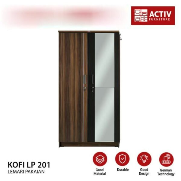 TERMURAH ACTIV FURNITURE KOFI LP 201 LEMARI PAKAIAN 2 PINTU KACA