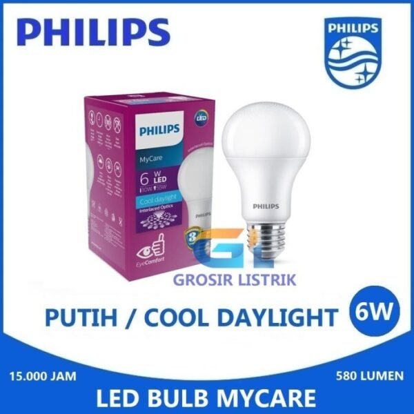 TERMURAH LAMPU PHILIPS LED BULB MYCARE 6W 6 WATT PUTIH COOL DAYLIGHT