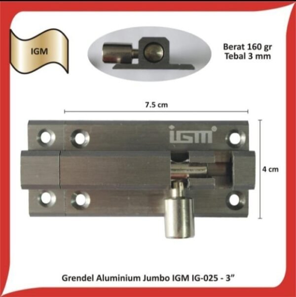 TERMURAH IG-025 GRENDEL PINTU SLOT JENDELA KUNCI KAMAR 3 INCH