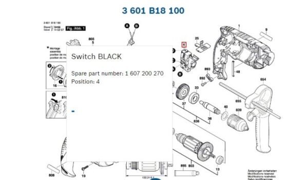 TERMURAH 1607200270 BOSCH SWITCH GSB 16 RE/ SPARE PART BOSCH - Image 2