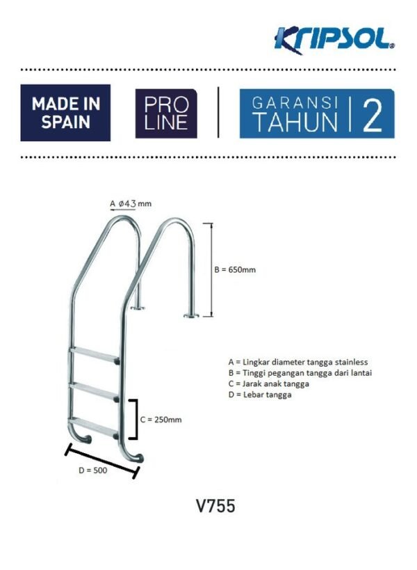 TERMURAH KRIPSOL TANGGA KOLAM RENANG V755/4 AISI 316 / 4 ANAK TANGGA