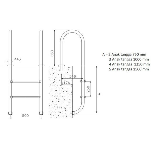 TERMURAH KRIPSOL TANGGA KOLAM RENANG V555/5 AISI 316 / 5 ANAK TANGGA - Image 2