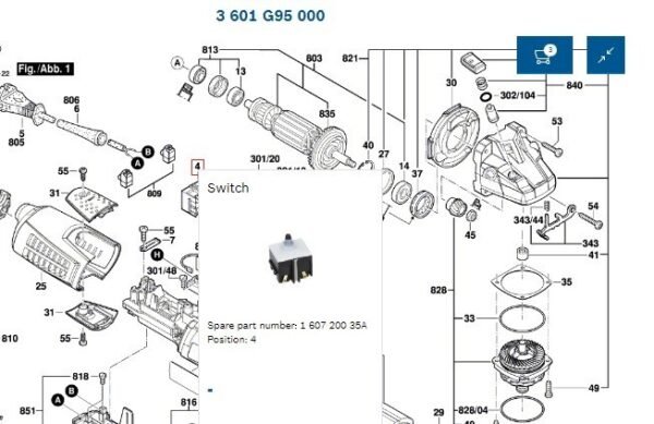 TERMURAH 160720035A BOSCH SWITCH GWS 15-125 CI/ SPARE PART BOSCH - Image 2