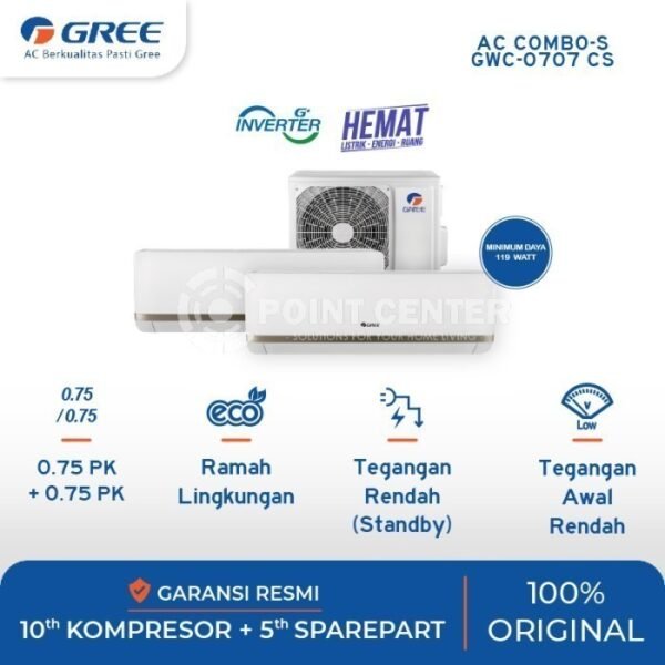 TERMURAH AC GREE COMBO SPLIT INVERTER (2 INDOOR 3/4PK+3/4PK 1 OUTDOOR) GWC-0707CS / GWC-0707CSS