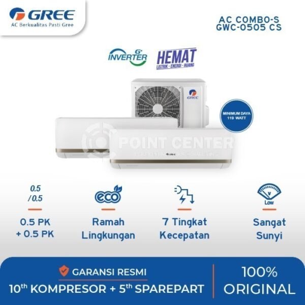 TERMURAH AC GREE COMBO SPLIT INVERTER (2 INDOOR 1/2PK+1/2PK 1 OUTDOOR)