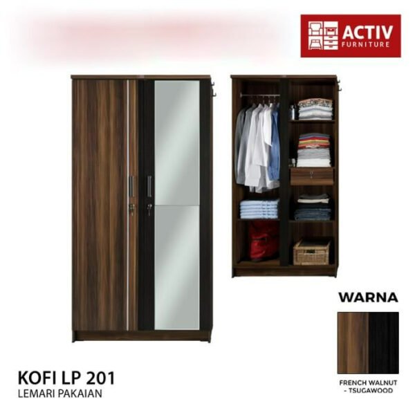 TERMURAH ACTIV FURNITURE KOFI LP 201 LEMARI PAKAIAN 2 PINTU KACA - Image 3