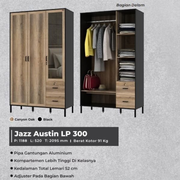 TERMURAH ACTIV FURNITURE JAZZ AUSTIN LP 300 LEMARI PAKAIAN 3 PINTU - Image 2