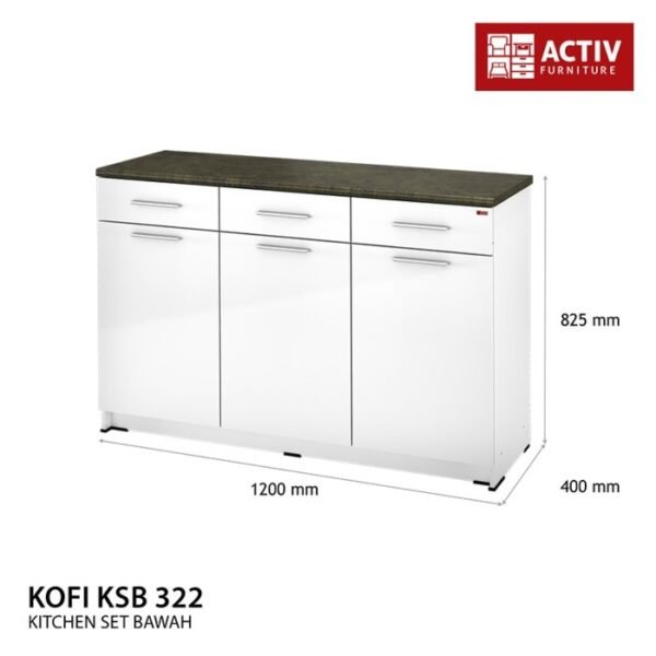 TERMURAH ACTIV FURNITURE KOFI KSB 322 LEMARI DAPUR BAWAH 3 PINTU - Image 2