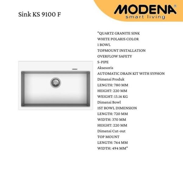 TERMURAH MODENA KS 9100F BAK CUCI PIRING / KITCHEN SINK QUARTZ GRANITE - Image 2